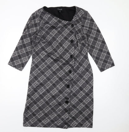 Connected Womens Grey Plaid Polyester Pencil Dress Size 10 Square Neck Pullover