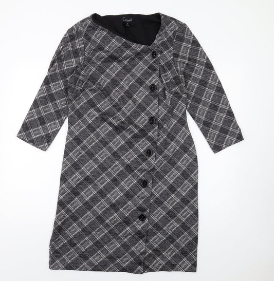 Connected Womens Grey Plaid Polyester Pencil Dress Size 10 Square Neck Pullover