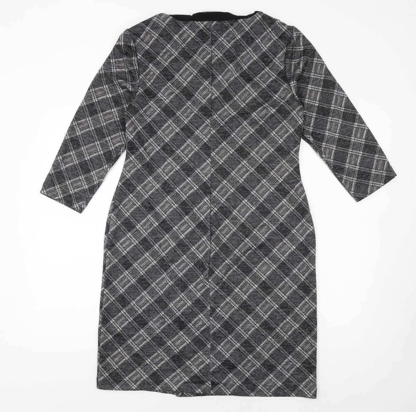 Connected Womens Grey Plaid Polyester Pencil Dress Size 10 Square Neck Pullover