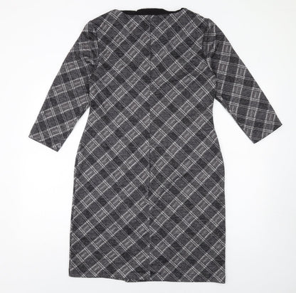 Connected Womens Grey Plaid Polyester Pencil Dress Size 10 Square Neck Pullover