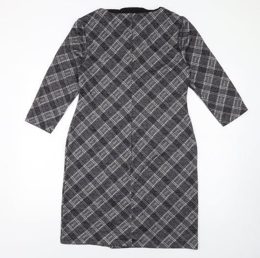 Connected Womens Grey Plaid Polyester Pencil Dress Size 10 Square Neck Pullover