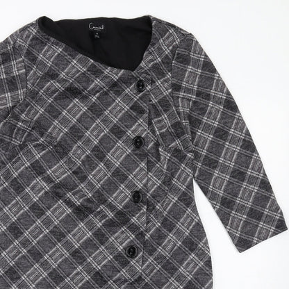 Connected Womens Grey Plaid Polyester Pencil Dress Size 10 Square Neck Pullover