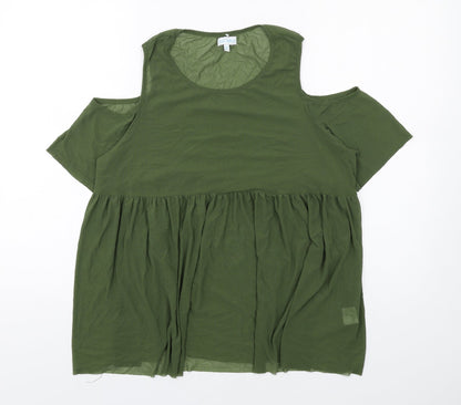 Blue Vanilla Womens Green Nylon Basic T-Shirt Size 10 Round Neck - Cold Shoulder