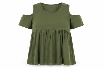 Blue Vanilla Womens Green Nylon Basic T-Shirt Size 10 Round Neck - Cold Shoulder