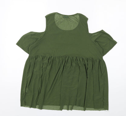 Blue Vanilla Womens Green Nylon Basic T-Shirt Size 10 Round Neck - Cold Shoulder