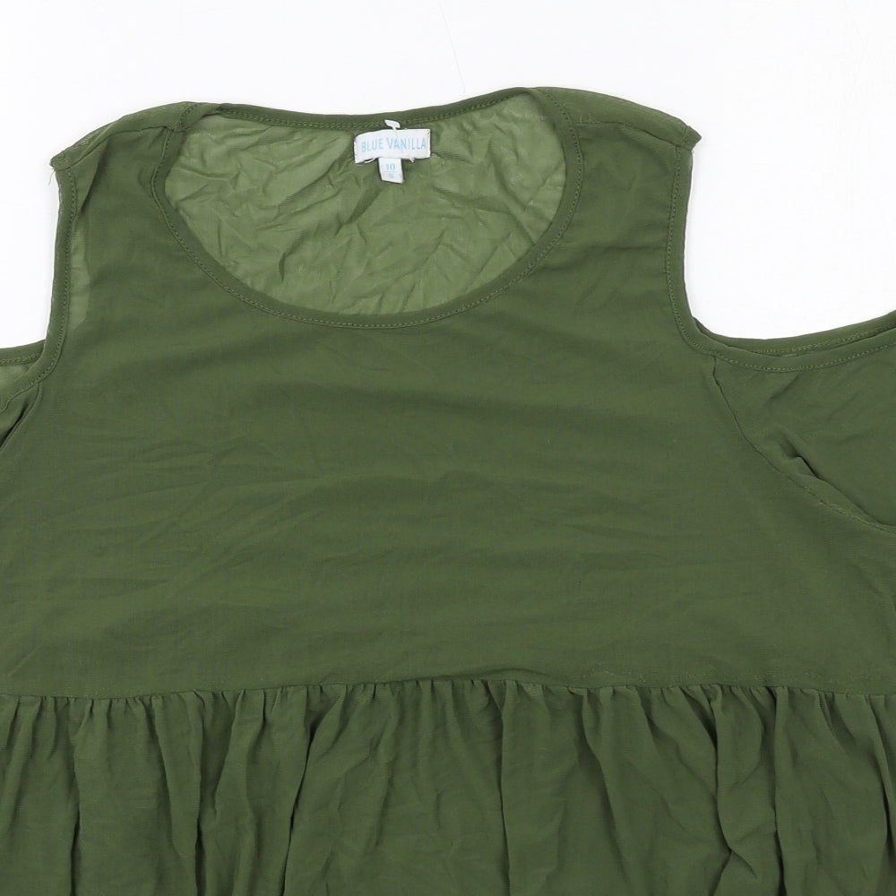 Blue Vanilla Womens Green Nylon Basic T-Shirt Size 10 Round Neck - Cold Shoulder