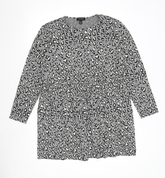New Look Womens Grey Animal Print Viscose A-Line Size 18 Round Neck Pullover