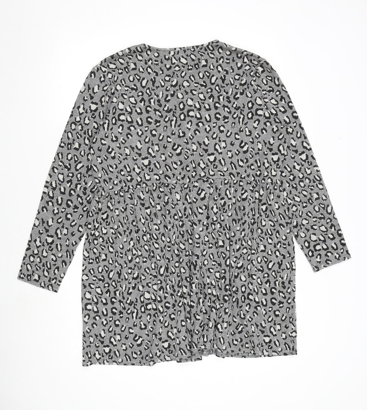 New Look Womens Grey Animal Print Viscose A-Line Size 18 Round Neck Pullover