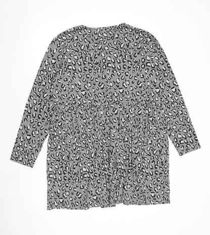 New Look Womens Grey Animal Print Viscose A-Line Size 18 Round Neck Pullover