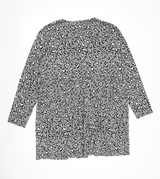 New Look Womens Grey Animal Print Viscose A-Line Size 18 Round Neck Pullover