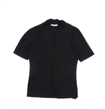 Zara Womens Black Cotton Basic T-Shirt Size M V-Neck