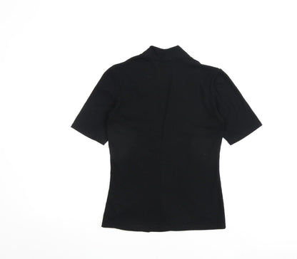 Zara Womens Black Cotton Basic T-Shirt Size M V-Neck