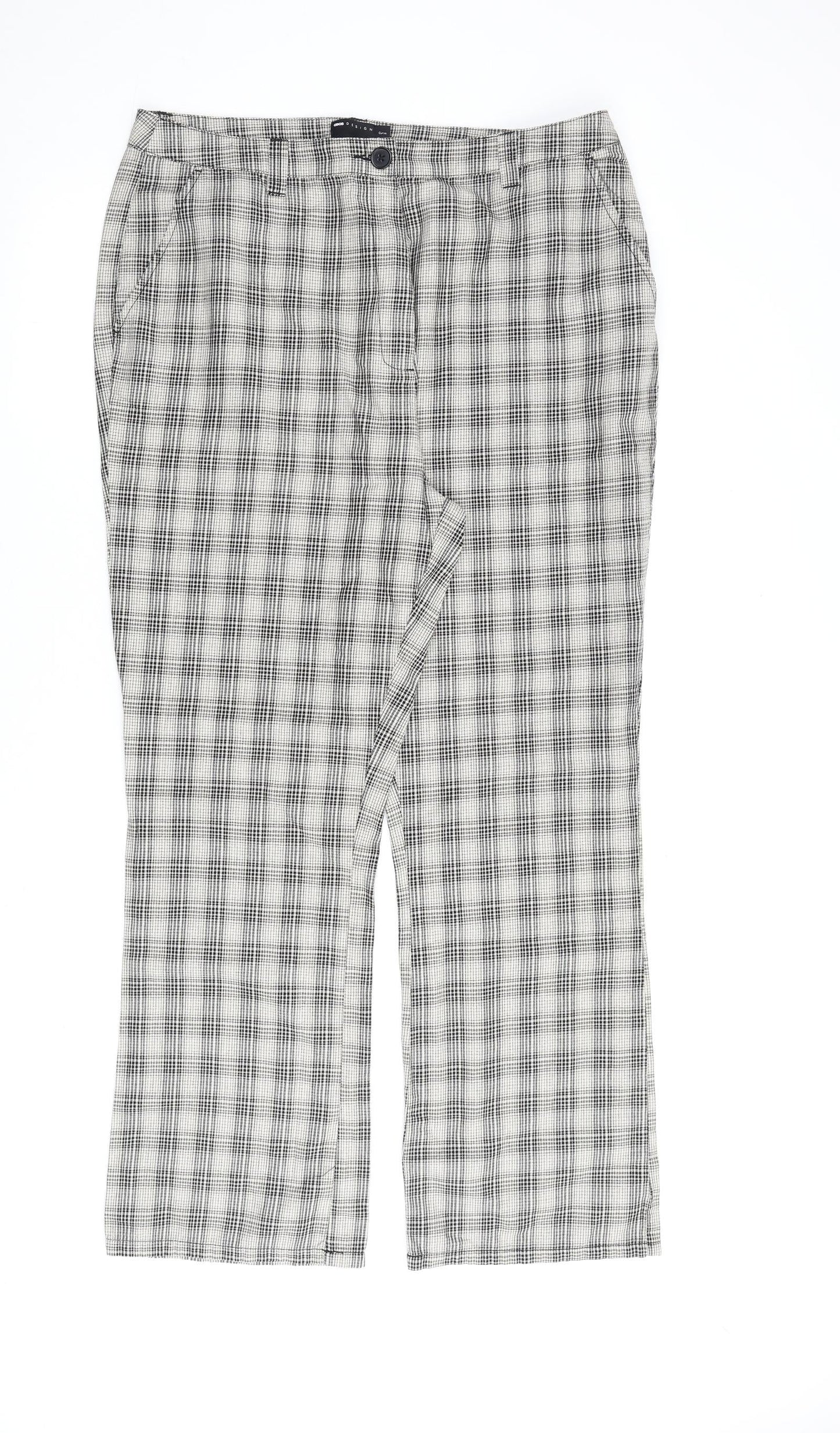 Marks and Spencer Womens Beige Check Cotton Trousers Size 18 L30 in Regular Zip