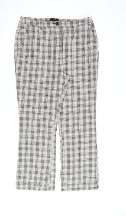 Marks and Spencer Womens Beige Check Cotton Trousers Size 18 L30 in Regular Zip