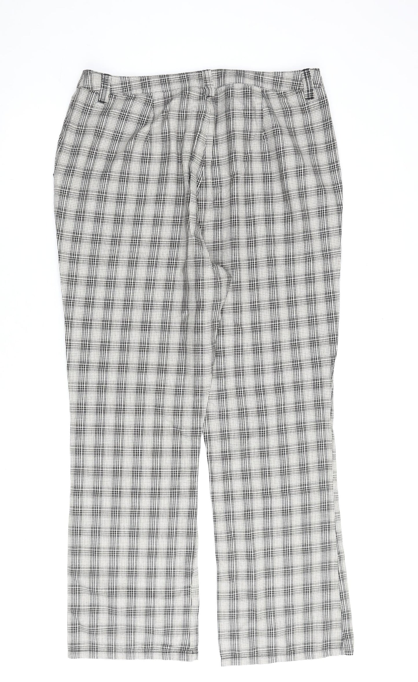 Marks and Spencer Womens Beige Check Cotton Trousers Size 18 L30 in Regular Zip