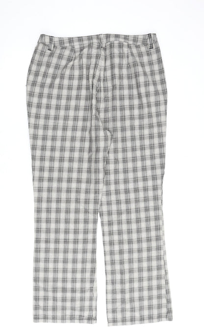 Marks and Spencer Womens Beige Check Cotton Trousers Size 18 L30 in Regular Zip