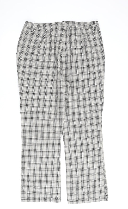 Marks and Spencer Womens Beige Check Cotton Trousers Size 18 L30 in Regular Zip