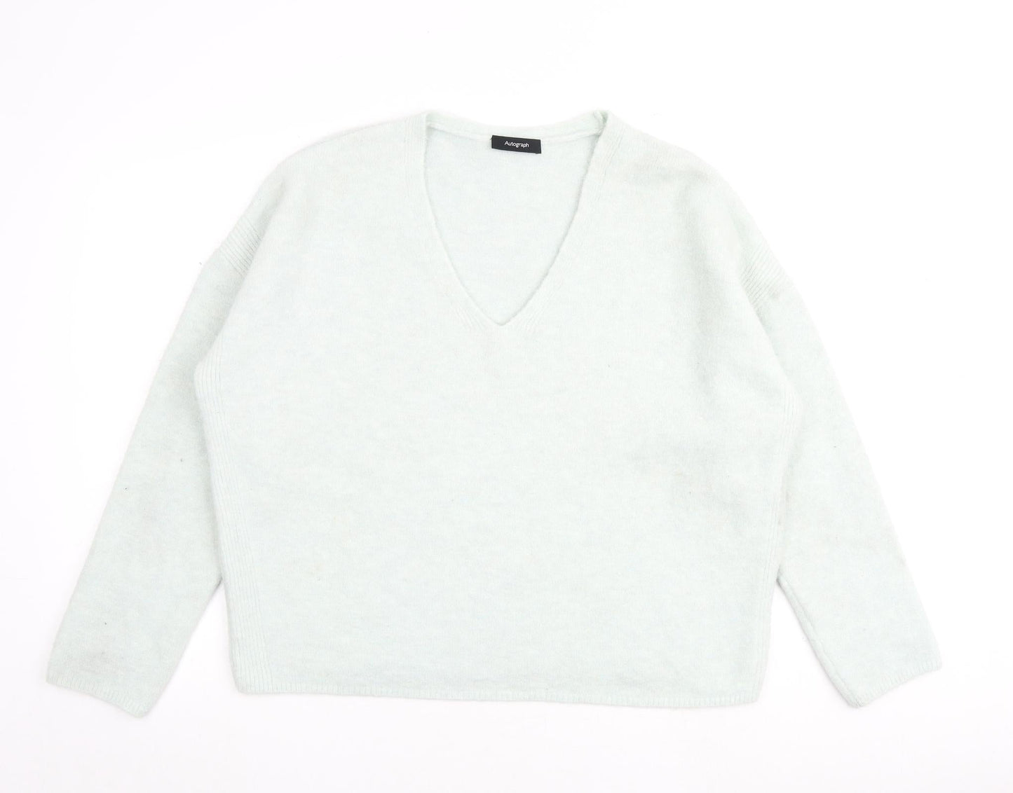 Autograph Womens Green V-Neck Acrylic Pullover Jumper Size 16