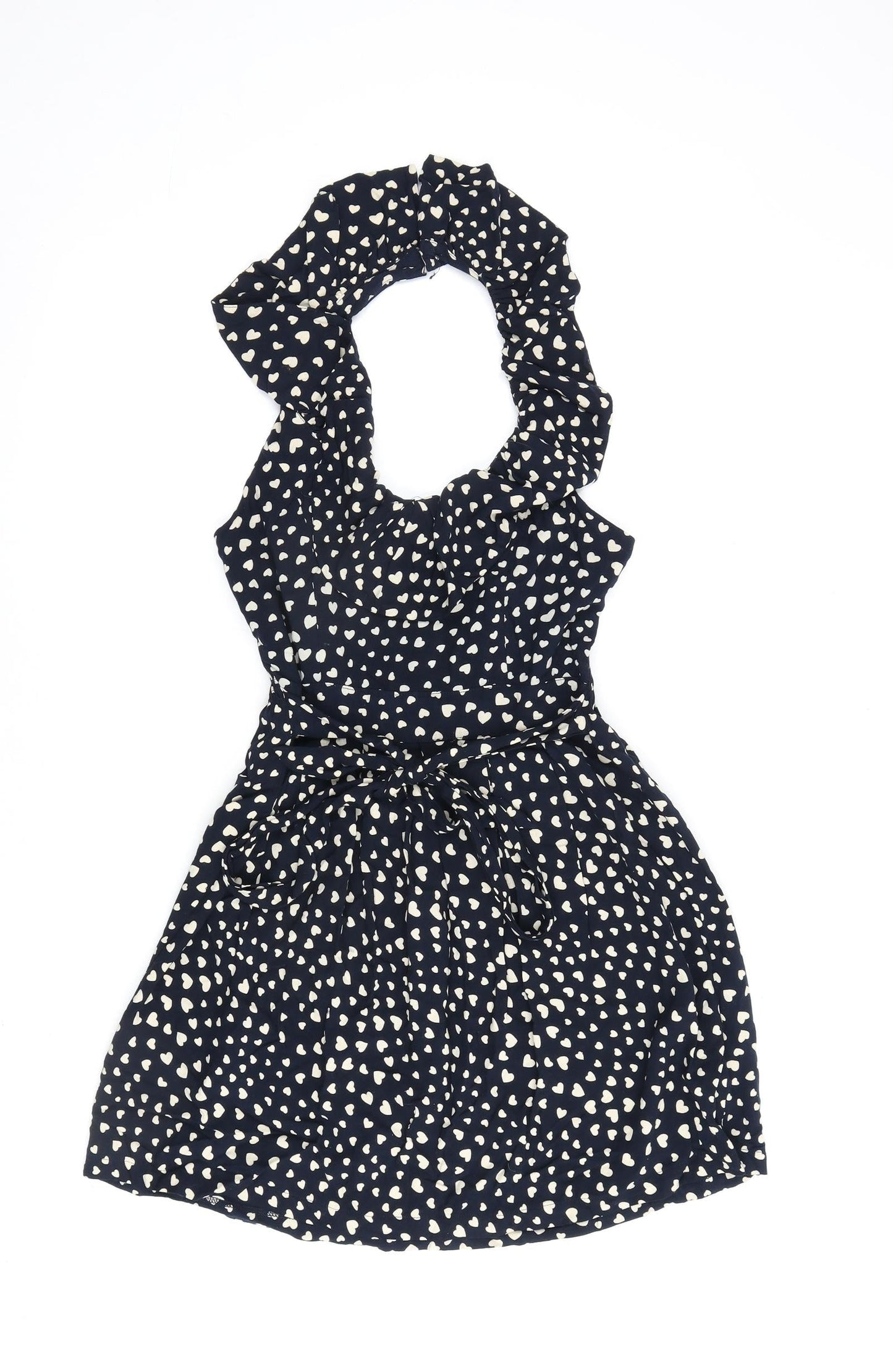 Apricot Womens Blue Geometric Viscose A-Line Size M Halter Button