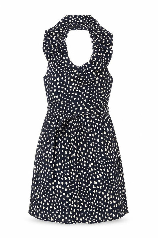 Apricot Womens Blue Geometric Viscose A-Line Size M Halter Button