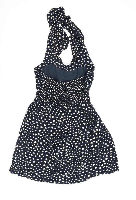 Apricot Womens Blue Geometric Viscose A-Line Size M Halter Button
