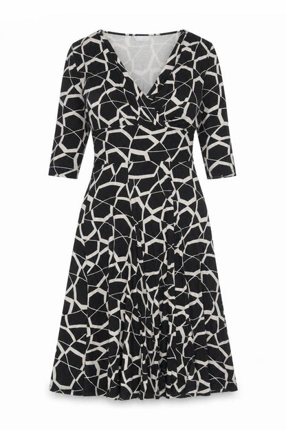 Marks and Spencer Womens Black Geometric Viscose A-Line Size 10 V-Neck Pullover
