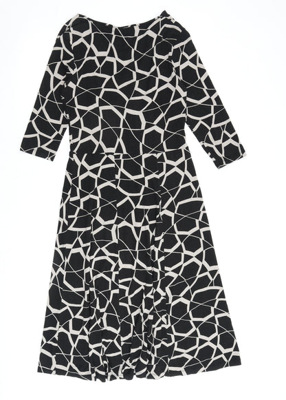 Marks and Spencer Womens Black Geometric Viscose A-Line Size 10 V-Neck Pullover