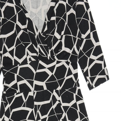 Marks and Spencer Womens Black Geometric Viscose A-Line Size 10 V-Neck Pullover