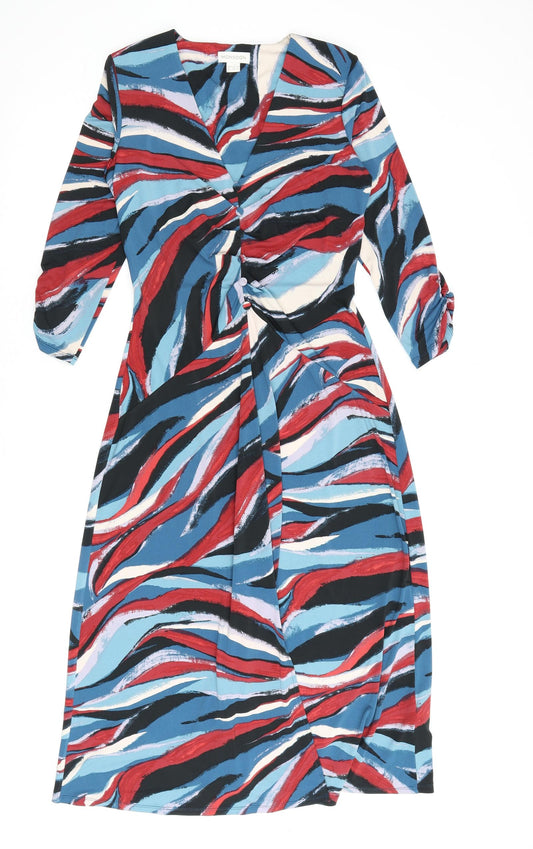 Monsoon Womens Multicoloured Geometric Polyester A-Line Size 10 V-Neck Pullover