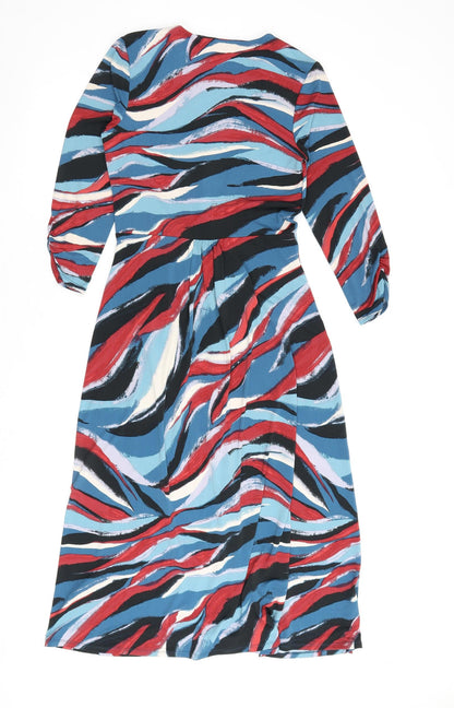 Monsoon Womens Multicoloured Geometric Polyester A-Line Size 10 V-Neck Pullover