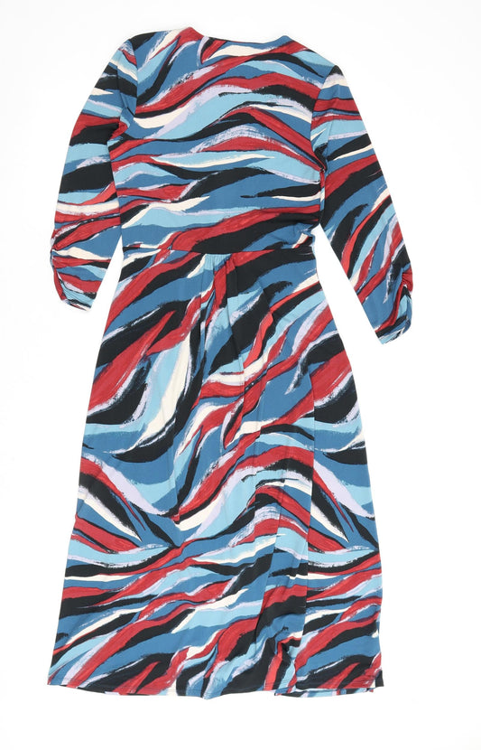 Monsoon Womens Multicoloured Geometric Polyester A-Line Size 10 V-Neck Pullover