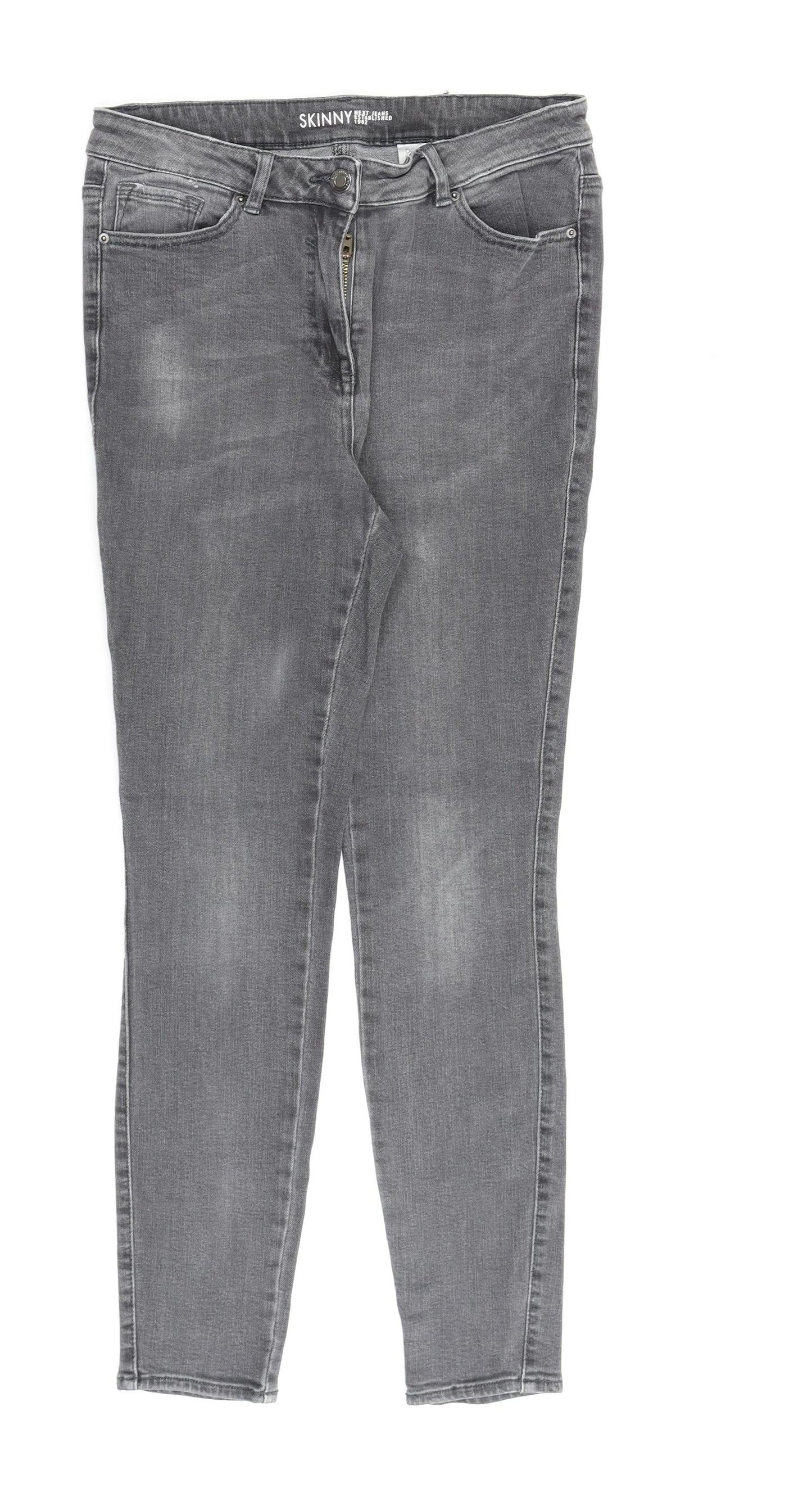 NEXT Womens Grey Cotton Skinny Jeans Size 12 L28 in Regular Zip