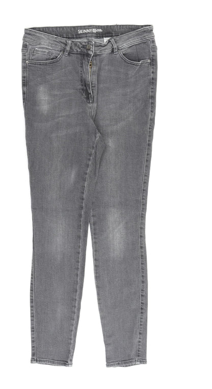 NEXT Womens Grey Cotton Skinny Jeans Size 12 L28 in Regular Zip