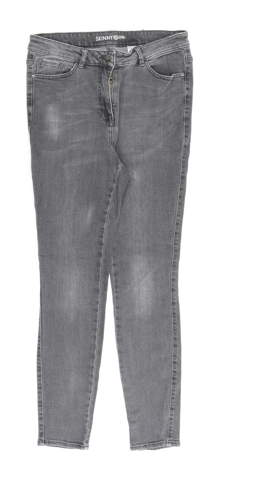 NEXT Womens Grey Cotton Skinny Jeans Size 12 L28 in Regular Zip
