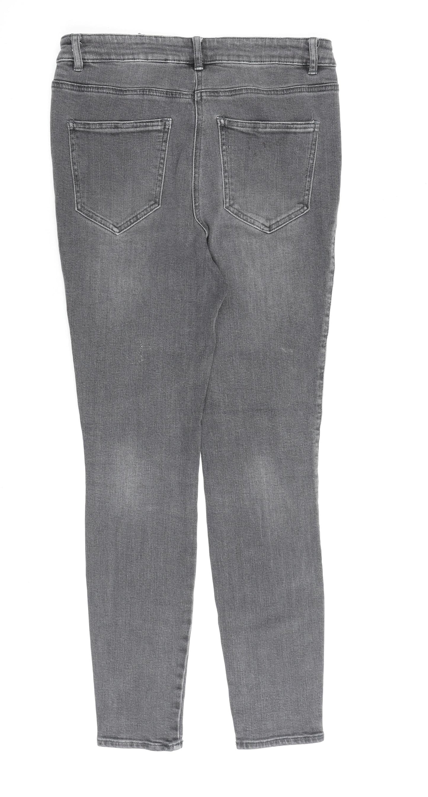 NEXT Womens Grey Cotton Skinny Jeans Size 12 L28 in Regular Zip