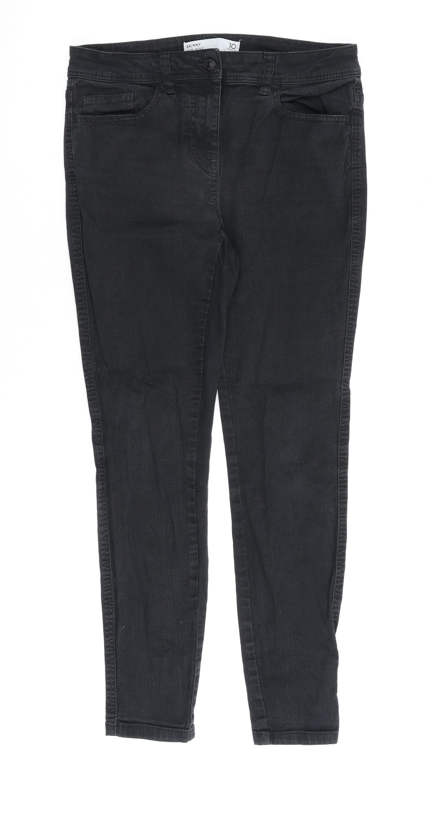 NEXT Womens Black Cotton Straight Jeans Size 10 L28 in Regular Zip