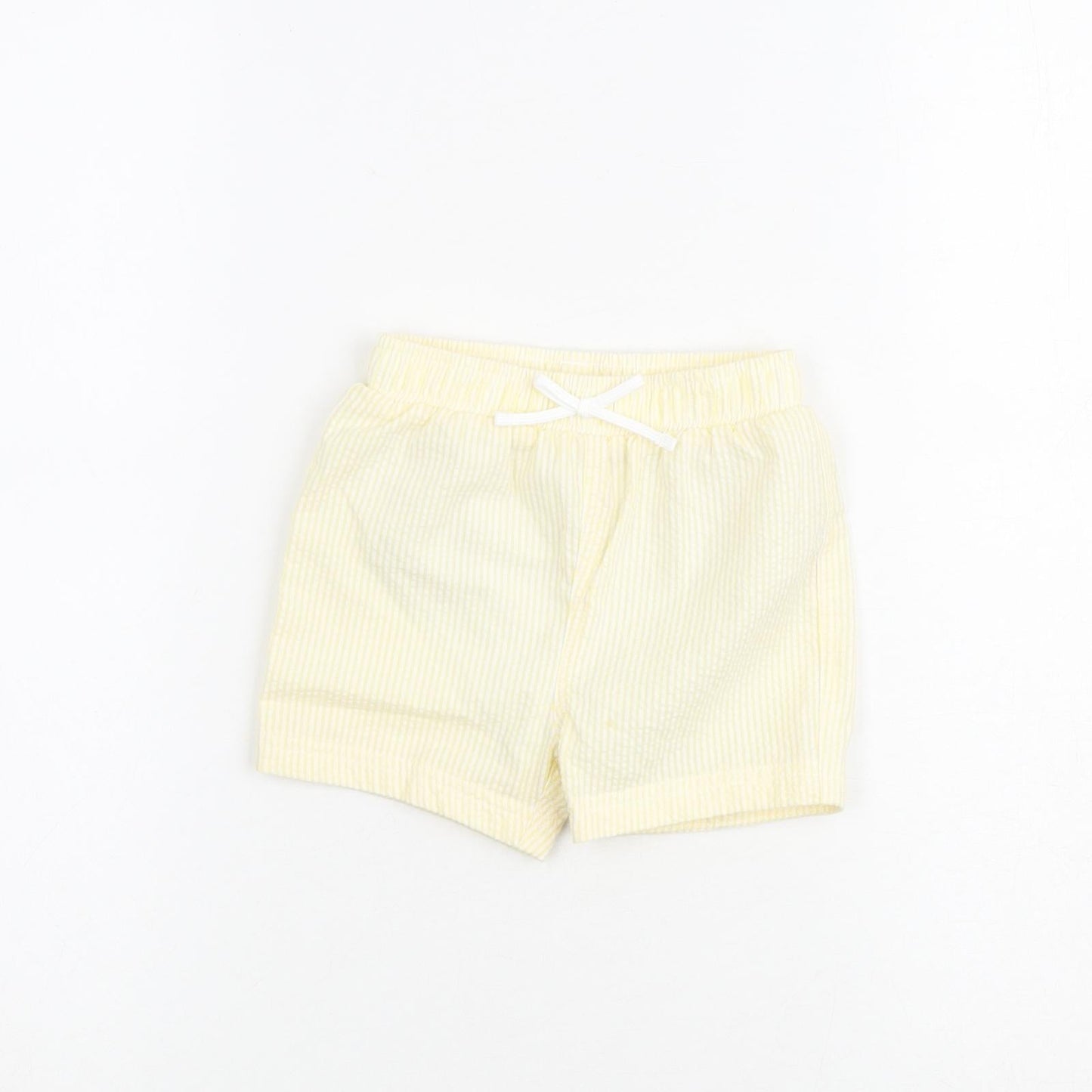 Marks and Spencer Baby Yellow Striped Cotton Cropped Jeans Size 9-12 Months Drawstring