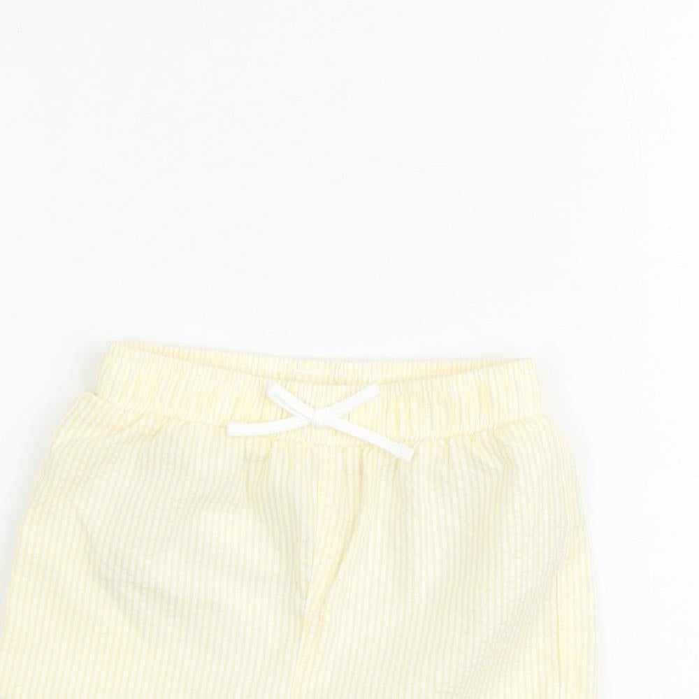 Marks and Spencer Baby Yellow Striped Cotton Cropped Jeans Size 9-12 Months Drawstring