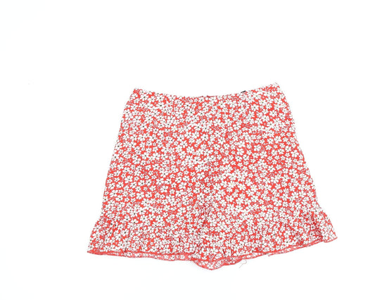 Boohoo Womens Red Floral Polyester Basic Shorts Size 6 L14 in Regular Zip