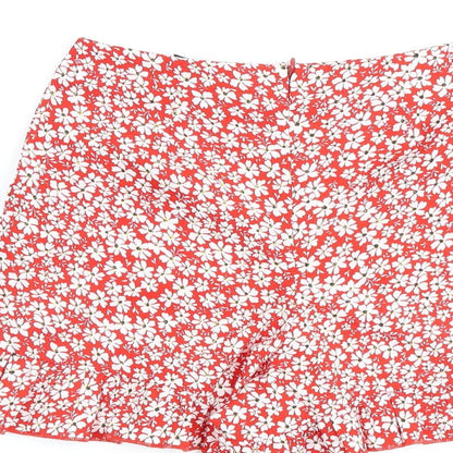 Boohoo Womens Red Floral Polyester Basic Shorts Size 6 L14 in Regular Zip