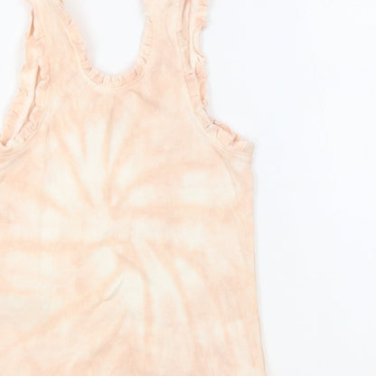 Marks and Spencer Girls Pink Geometric Cotton Basic Tank Size 8-9 Years Round Neck Pullover - Tie Dye Ruffles
