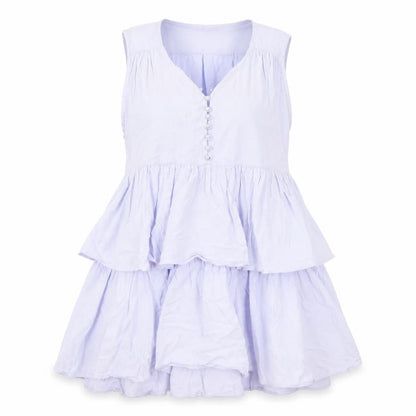 Zara Womens Blue 100% Cotton A-Line Size S V-Neck Button - Ruffles