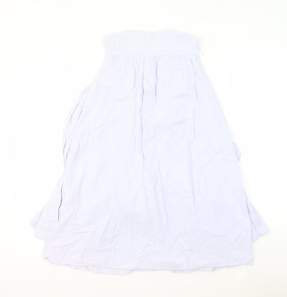 Zara Womens Blue 100% Cotton A-Line Size S V-Neck Button - Ruffles