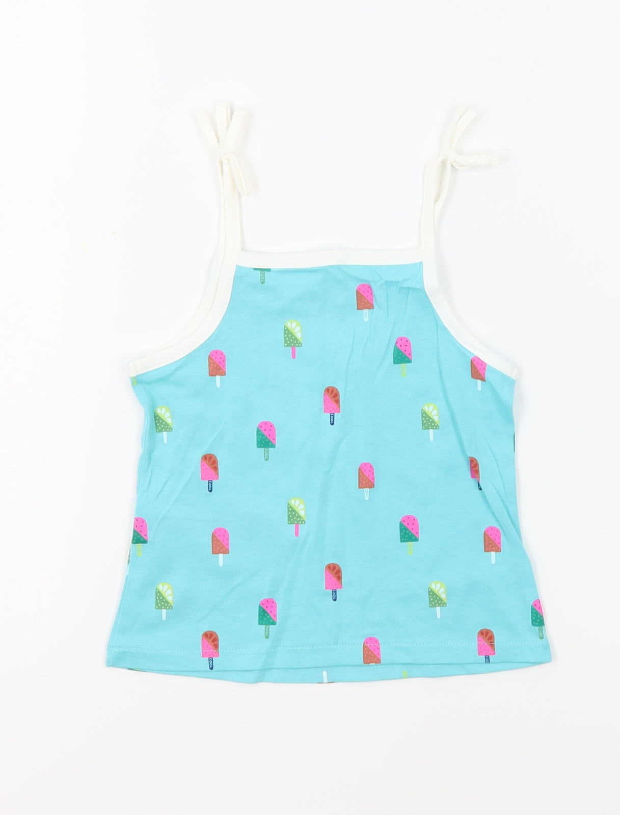 Marks and Spencer Girls Blue Geometric 100% Cotton Basic Tank Size 2-3 Years Square Neck Pullover - Ice Lollies