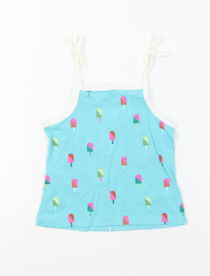 Marks and Spencer Girls Blue Geometric 100% Cotton Basic Tank Size 2-3 Years Square Neck Pullover - Ice Lollies