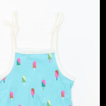 Marks and Spencer Girls Blue Geometric 100% Cotton Basic Tank Size 2-3 Years Square Neck Pullover - Ice Lollies