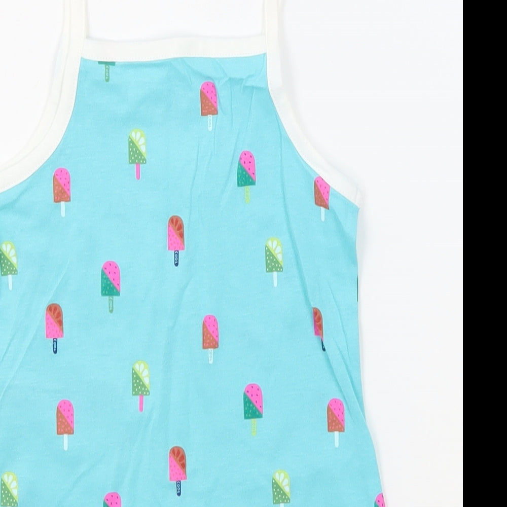 Marks and Spencer Girls Blue Geometric 100% Cotton Basic Tank Size 2-3 Years Square Neck Pullover - Ice Lollies