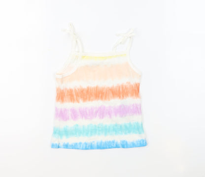 Marks and Spencer Girls Multicoloured Geometric 100% Cotton Basic Tank Size 4-5 Years Square Neck Pullover - Tie Dye