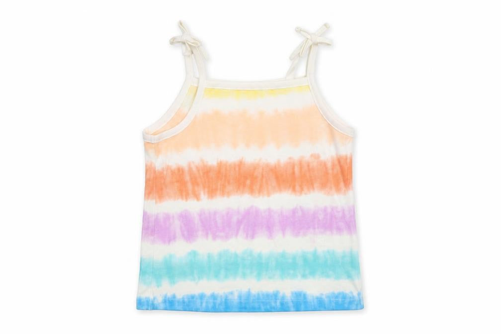 Front view of Marks & Spencer girls’ multicoloured geometric 100% cotton basic tank, years square neck pullover - tie dye