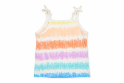 Front view of Marks & Spencer girls’ multicoloured geometric 100% cotton basic tank, years square neck pullover - tie dye